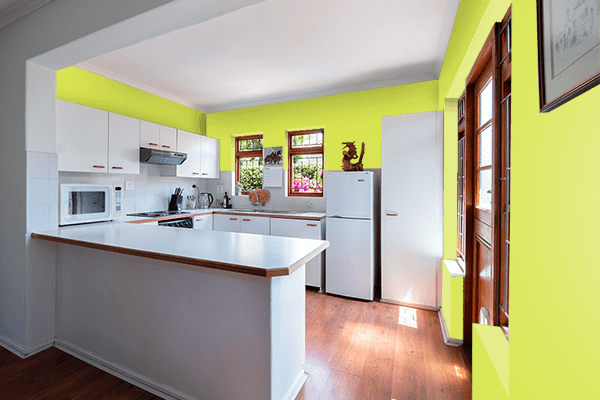 Pretty Photo frame on Maximum Green Yellow color kitchen interior wall color