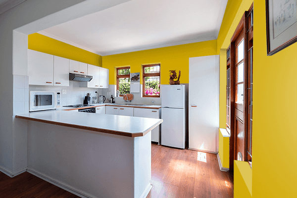 Pretty Photo frame on Prehnite Yellow color kitchen interior wall color