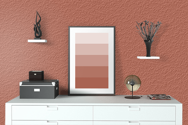 Pretty Photo frame on Red Sand color drawing room interior textured wall
