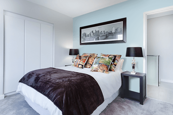 Pretty Photo frame on Light Topaz Soft Blue color Bedroom interior wall color