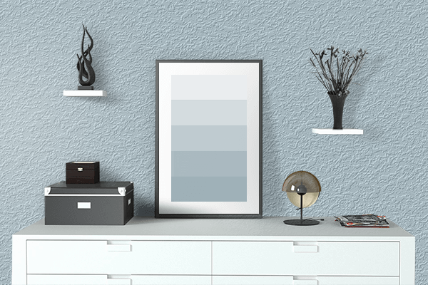 Pretty Photo frame on Light Topaz Soft Blue color drawing room interior textured wall