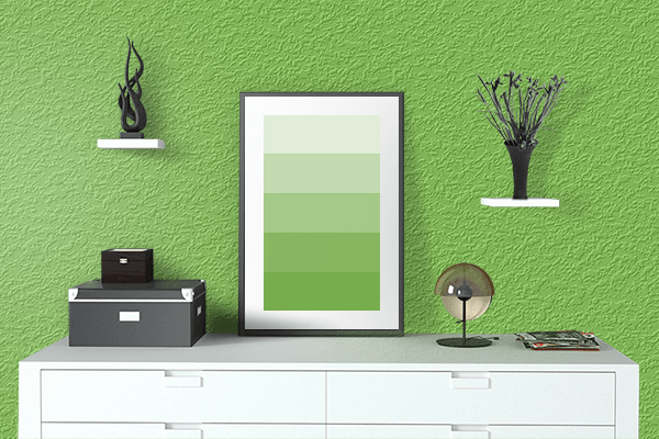Pretty Photo frame on Jasmine Green (Pantone) color drawing room interior textured wall