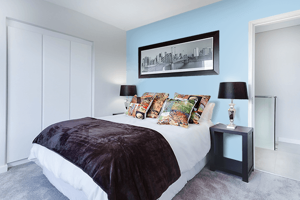Pretty Photo frame on Diamond Blue color Bedroom interior wall color