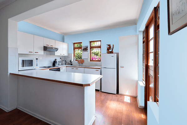 Pretty Photo frame on Diamond Blue color kitchen interior wall color