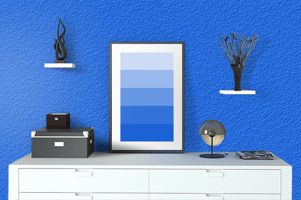 Pretty Photo frame on Dropbox Blue color drawing room interior textured wall