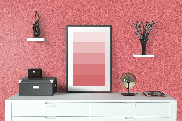Pretty Photo frame on Cocktail Red color drawing room interior textured wall