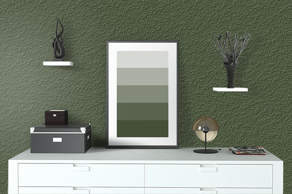 Pretty Photo frame on Kelp Green color drawing room interior textured wall
