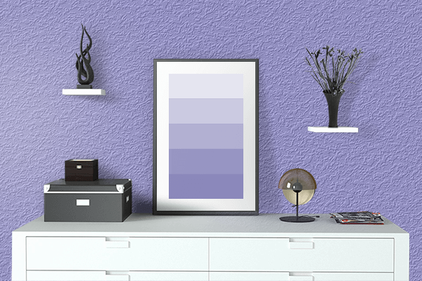 Pretty Photo frame on Blue Lavender color drawing room interior textured wall