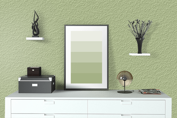 Pretty Photo frame on Natural Green (RAL Design) color drawing room interior textured wall