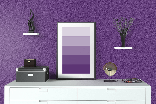 Pretty Photo frame on Supreme Purple color drawing room interior textured wall