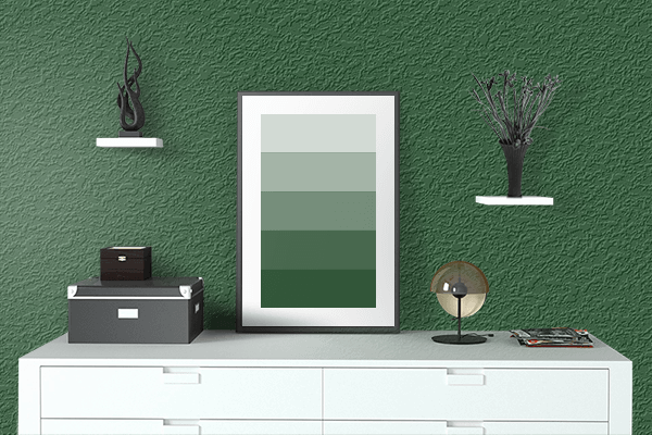 Pretty Photo frame on Formal Green color drawing room interior textured wall