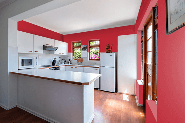 Pretty Photo frame on Romantic Red color kitchen interior wall color