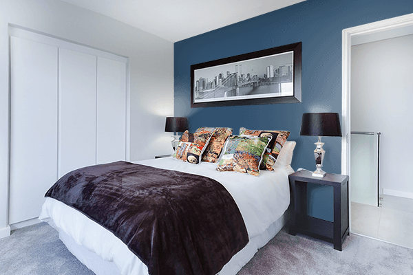 Pretty Photo frame on Infantry Blue color Bedroom interior wall color