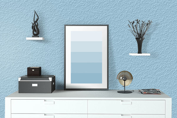 Pretty Photo frame on Light Baby Blue color drawing room interior textured wall