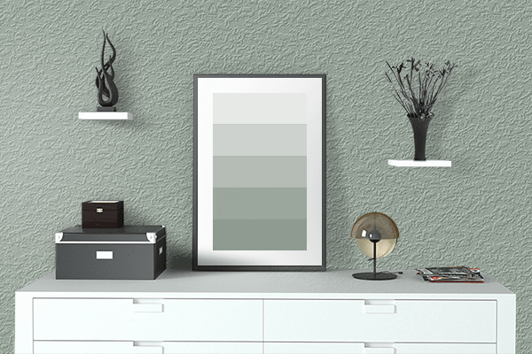 Pretty Photo frame on Tea Green (RAL Design) color drawing room interior textured wall