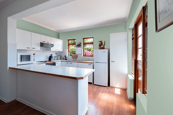 Pretty Photo frame on Tea Green (RAL Design) color kitchen interior wall color