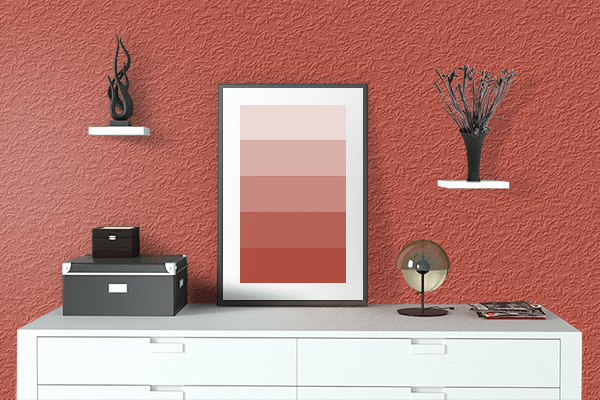 Pretty Photo frame on Oracle Red color drawing room interior textured wall