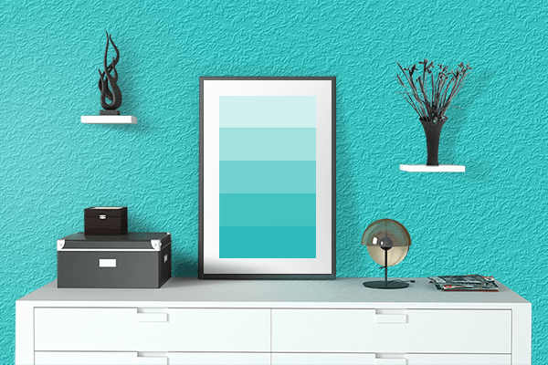Pretty Photo frame on GoDaddy Blue color drawing room interior textured wall