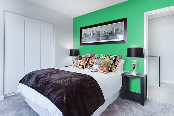Pretty Photo frame on Bolt Green color Bedroom interior wall color