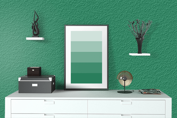 Pretty Photo frame on Vital Green color drawing room interior textured wall