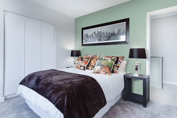 Pretty Photo frame on Weak Green color Bedroom interior wall color