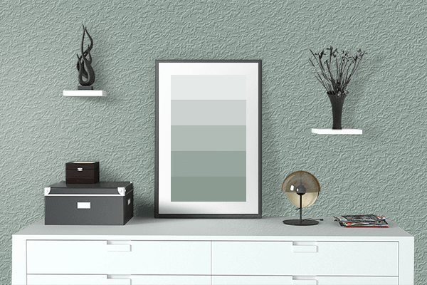 Pretty Photo frame on Weak Green color drawing room interior textured wall