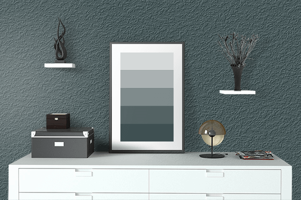 Pretty Photo frame on Graphite Black Green color drawing room interior textured wall