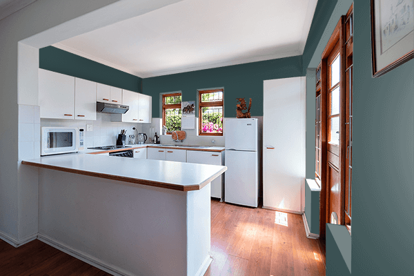 Pretty Photo frame on Graphite Black Green color kitchen interior wall color