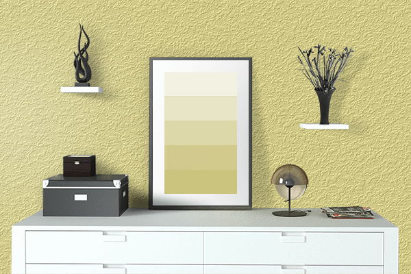Pretty Photo frame on Green-Yellow (Crayola) color drawing room interior textured wall