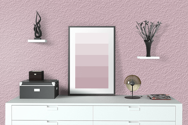 Pretty Photo frame on Soap Pink color drawing room interior textured wall