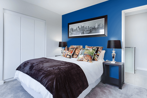 Pretty Photo frame on Lowe’s Blue color Bedroom interior wall color