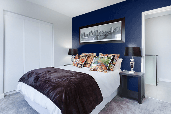 Pretty Photo frame on Cetacean Blue color Bedroom interior wall color