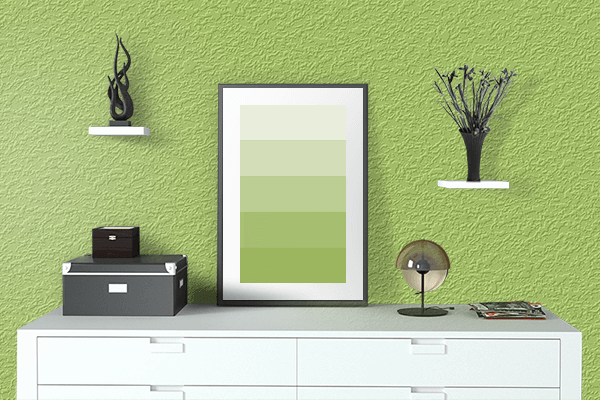 Pretty Photo frame on Neon Green (RAL Design) color drawing room interior textured wall