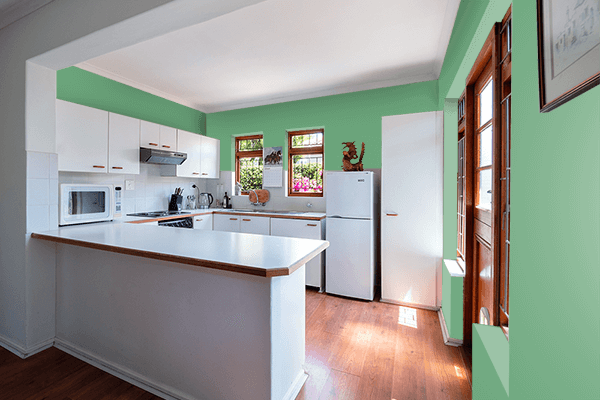 Pretty Photo frame on Medium Chrome Green color kitchen interior wall color