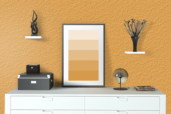 Pretty Photo frame on Yellow-Orange (Crayola) color drawing room interior textured wall