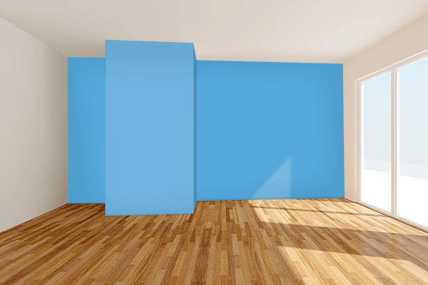 Pretty Photo frame on Coastal Blue color Living room wal color