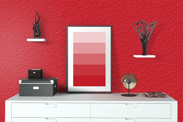 Pretty Photo frame on Henkel Red color drawing room interior textured wall