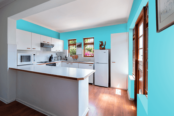 Pretty Photo frame on Dark Ice Blue color kitchen interior wall color