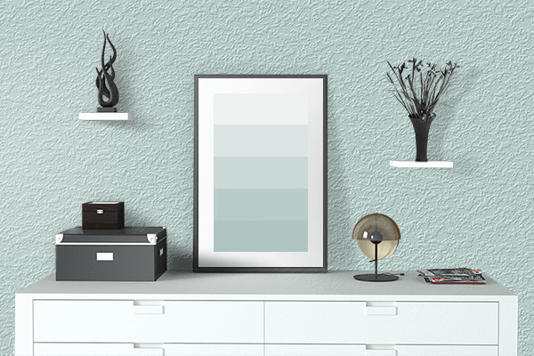 Pretty Photo frame on Frosty White Blue color drawing room interior textured wall