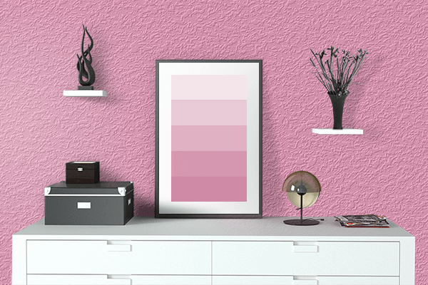 Pretty Photo frame on Supreme Pink color drawing room interior textured wall
