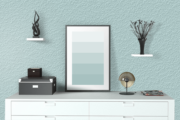 Pretty Photo frame on Arctic color drawing room interior textured wall