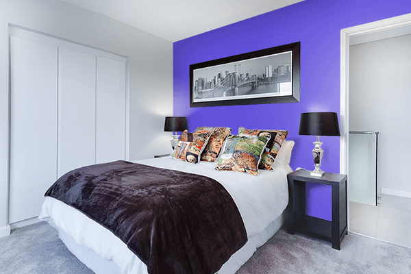 Pretty Photo frame on Majorelle Blue color Bedroom interior wall color