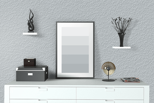 Pretty Photo frame on Arctic Silver color drawing room interior textured wall