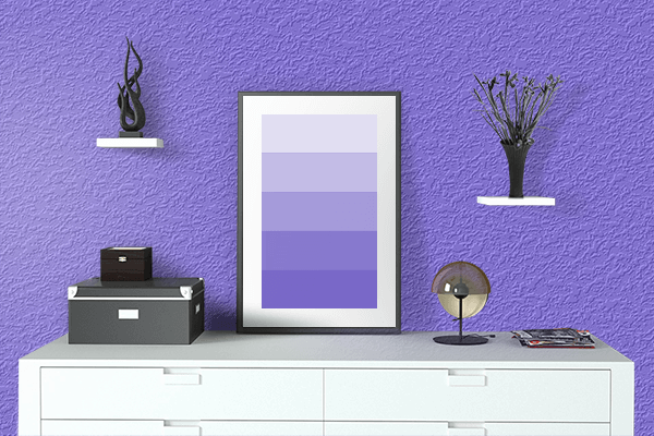 Pretty Photo frame on Light Violet Blue color drawing room interior textured wall