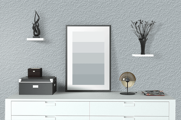 Pretty Photo frame on Hazy Blue color drawing room interior textured wall