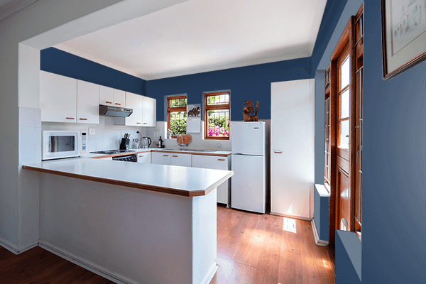 Pretty Photo frame on Single Blue color kitchen interior wall color