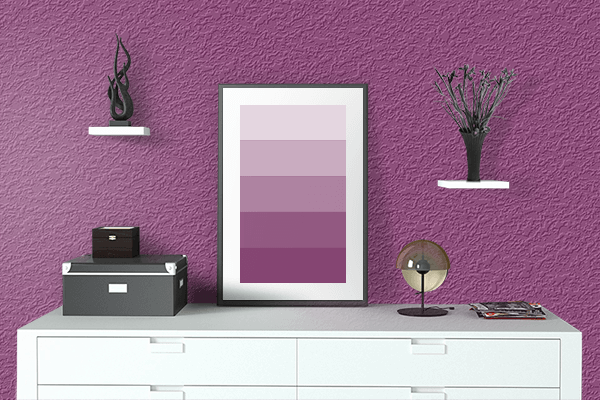 Pretty Photo frame on Magenta Red color drawing room interior textured wall