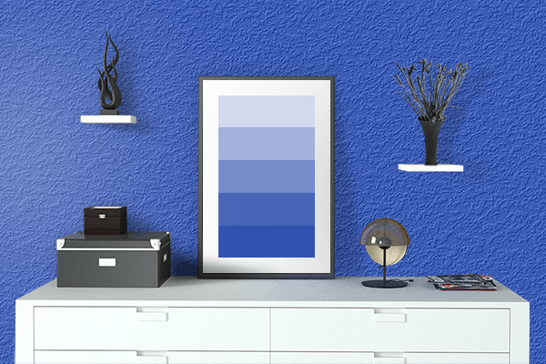 Pretty Photo frame on Bluetiful color drawing room interior textured wall