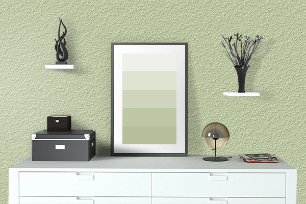 Pretty Photo frame on Green Melon color drawing room interior textured wall