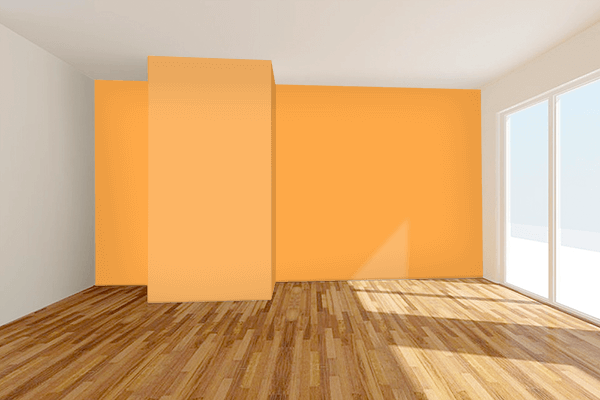 Pretty Photo frame on Romantic Orange color Living room wal color